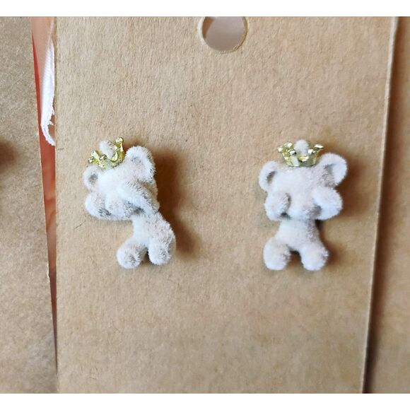 (3) NEW Flocked/Fuzzy Brown Bear Earrings Cute, Fun, Eclectic, Teddy Bears - Picture 2 of 4